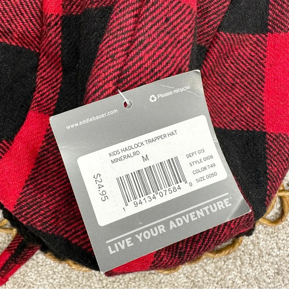 NWT Eddie Bauer Kids' Hadlock Trapper Hat Mineral Red Black Size M - Picture 5 of 6